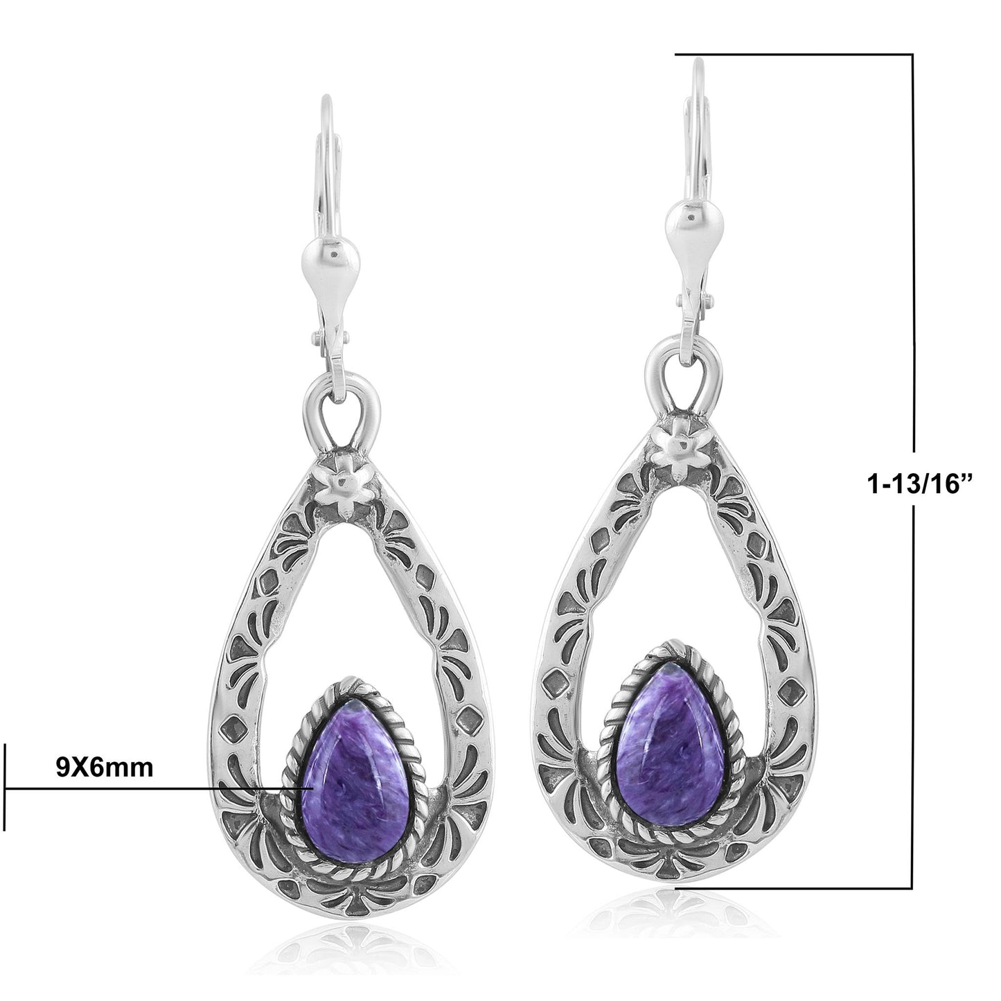 EXCLUSIVELY OURS! Sterling Silver Charoite Open Teardrop Dangle Earrings