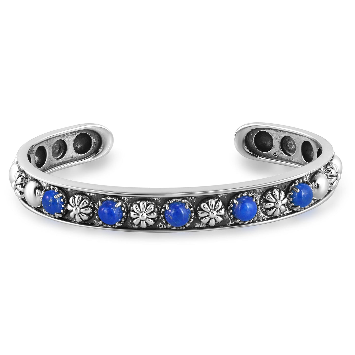 EXCLUSIVELY OURS! Sterling Silver Lapis Concha Flower Narrow Cuff Bracelet, Sizes Small to Large