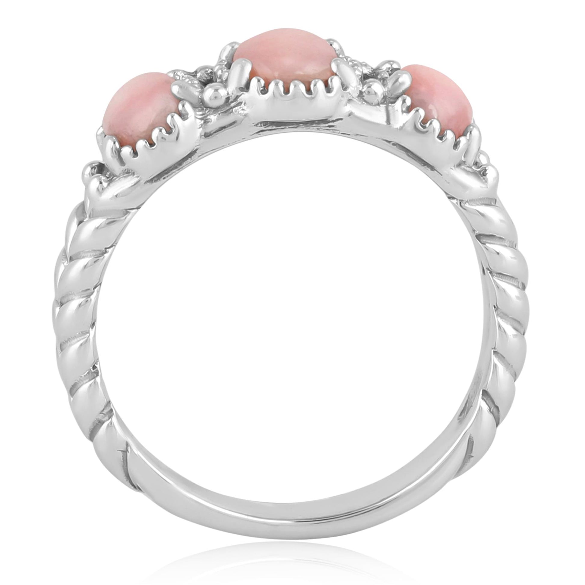 Sterling Silver Pink Opal Gemstone 3-Stone Ring, Sizes 5 to 10