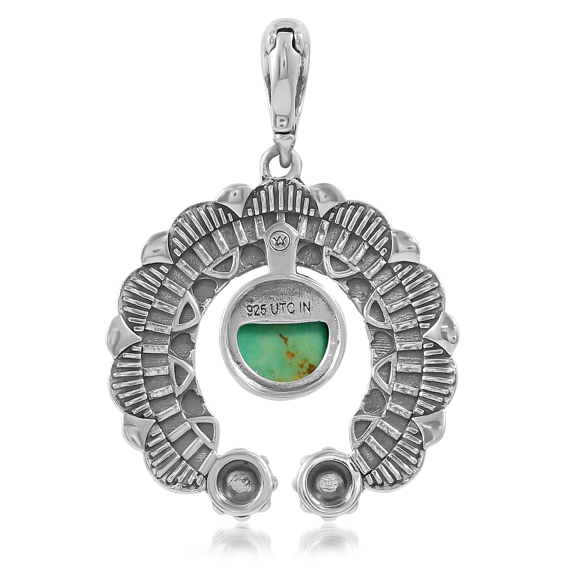 Sterling Silver Green Turquoise Round Cut Naja Pendant Enhancer