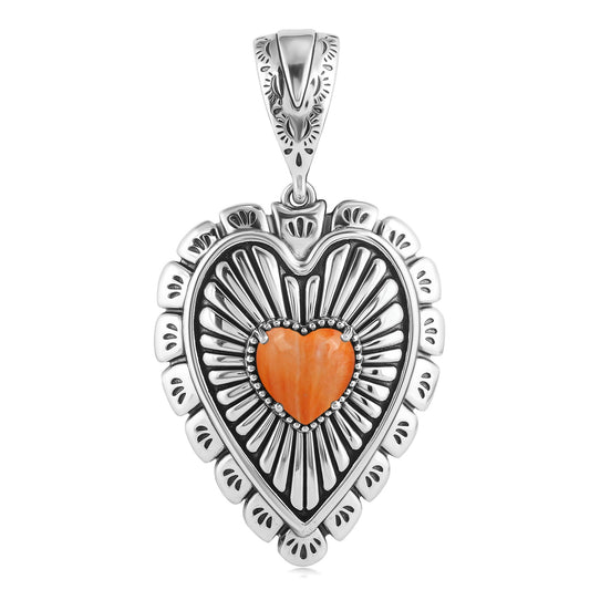 EXCLUSIVELY OURS! Sterling Silver Orange Spiny Oyster Bold Heart Pendant Enhancer