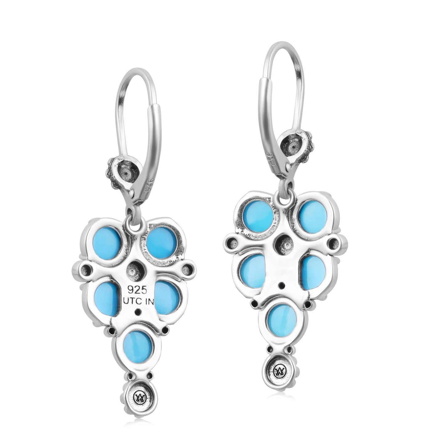 EXCLUSIVELY OURS! Sterling Silver Sleeping Beauty Turquoise Concha Cluster Lever Back Earrings