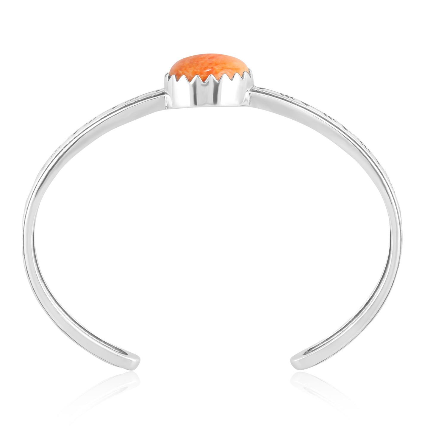 Sterling Silver Orange Spiny Oyster Oval Cut Stackable Cuff Bracelet, Sizes Small to Large