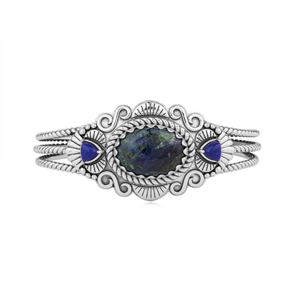 Sterling Silver Azurite and Lapis Oval and Trillion Gemstone Cuff