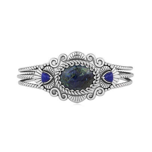 Sterling Silver Azurite and Lapis Oval and Trillion Gemstone Cuff