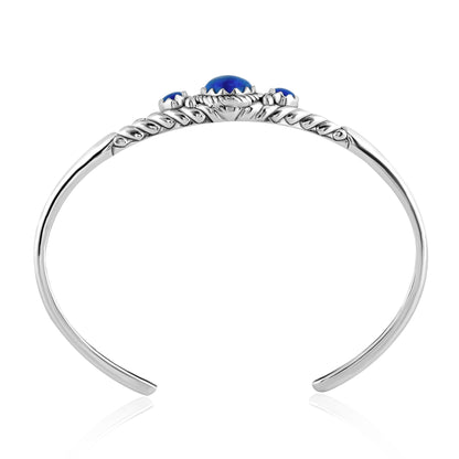 EXCLUSIVELY OURS! Sterling Silver Denim Lapis Oval Cut Rope Cuff Bracelet, Sizes Small to Large