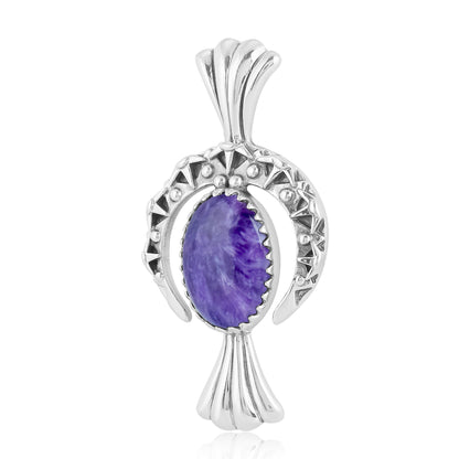 EXCLUSIVELY OURS! Sterling Silver Charoite Fritz Casuse Squash Blossom Naja Crescent Moon Pendant Enhancer