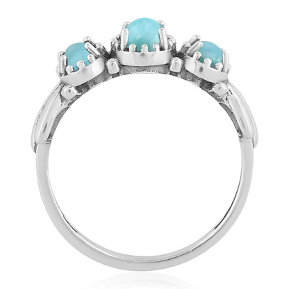 Sterling Silver Larimar 3-Stone Fan Ring