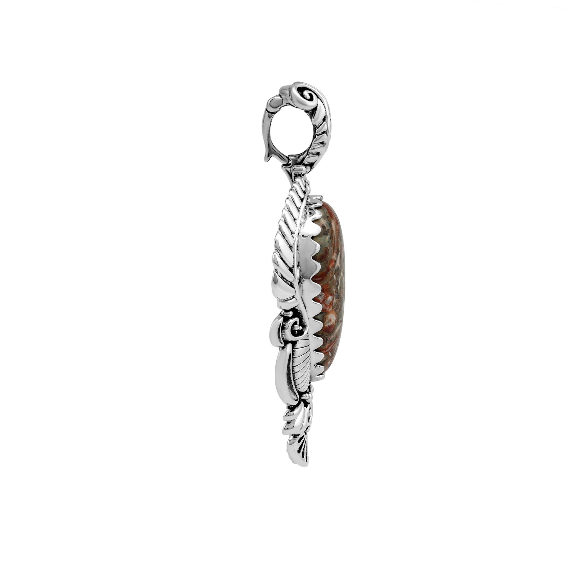 Sterling Silver Leopard Jasper Pear Gemstone Leaf Pendant Enhancer 