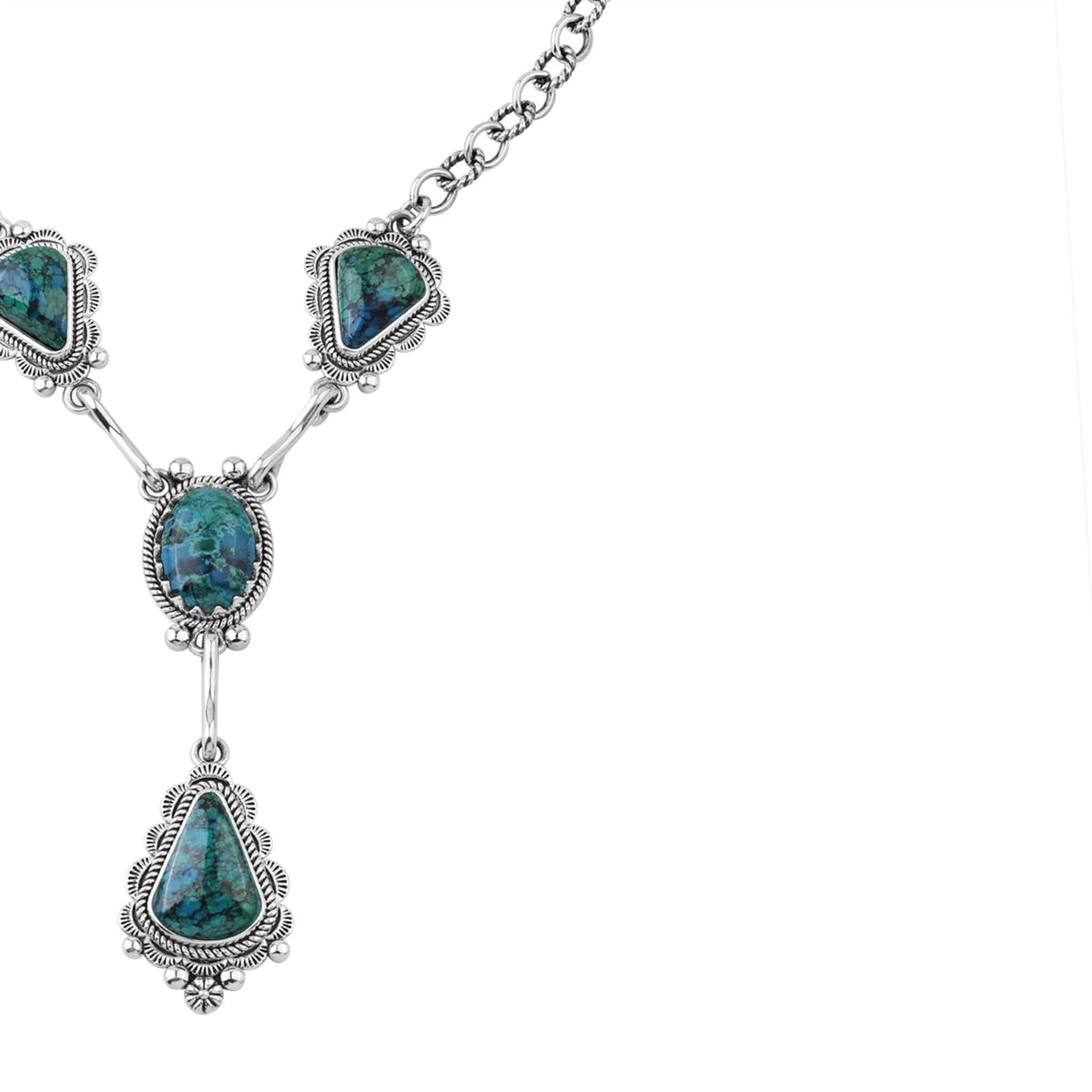Sterling Silver Chrysocolla Four Gemstone Y-Necklace, 18 Inches