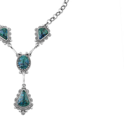 Sterling Silver Chrysocolla Four Gemstone Y-Necklace, 18 Inches