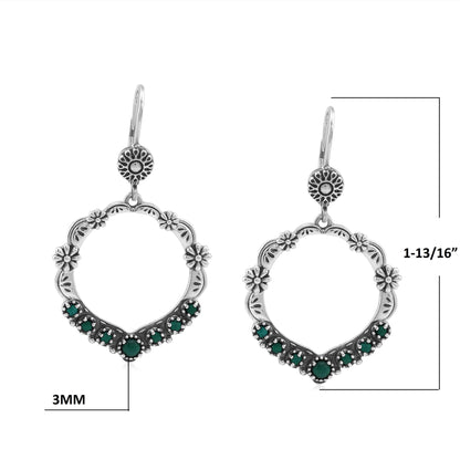 Sterling Silver Malachite Open Hoop Concha Lever Back Earrings