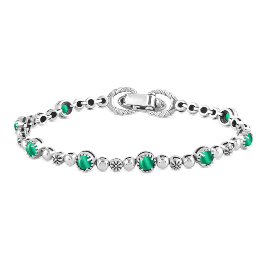 EXCLUSIVELY OURS! Sterling Silver Malachite Round Beaded Bracelet, Sizes Small to Large