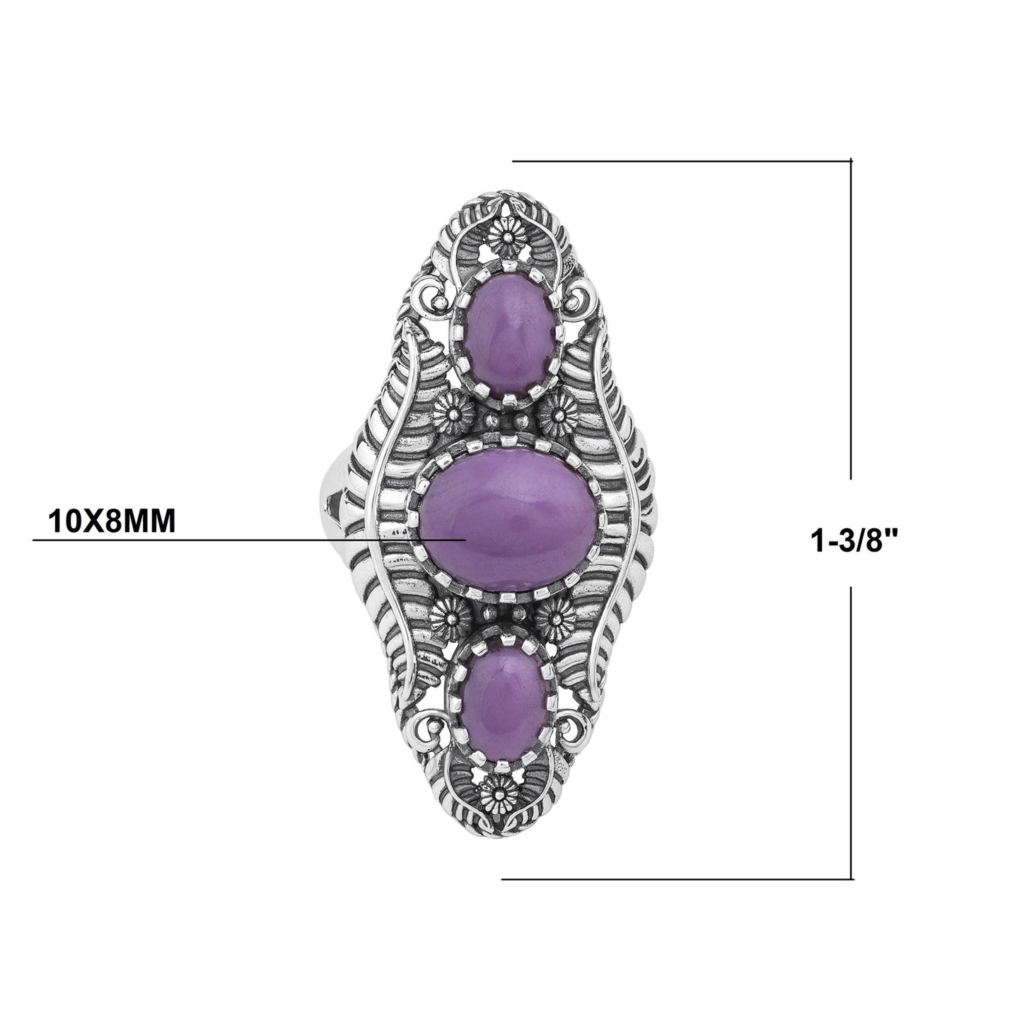 Sterling Silver Phosphosiderite Leaf and Vine Oval Ring