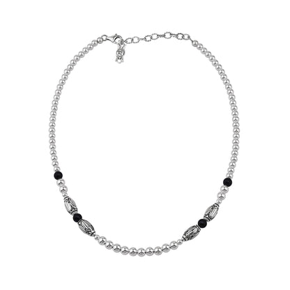  Sterling Silver Black Onyx Barrel Bead Necklace