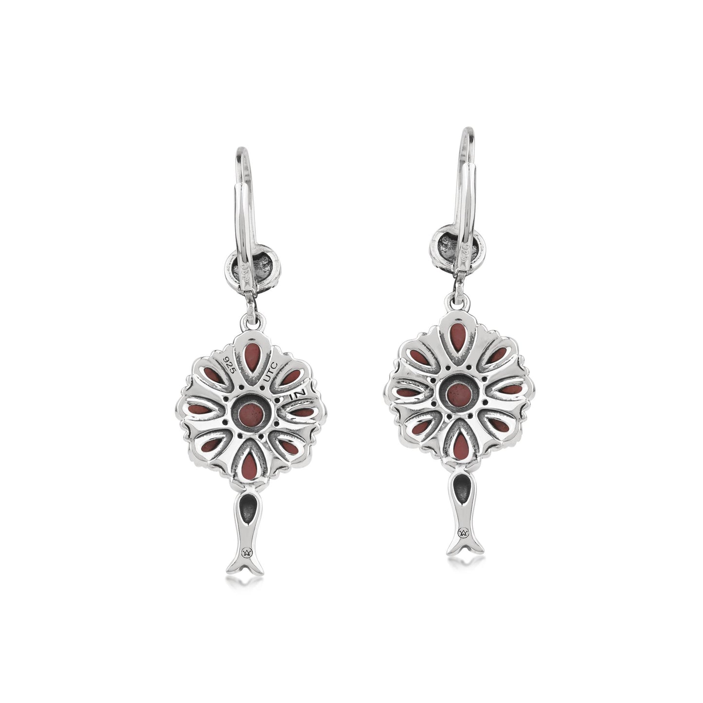  Sterling Silver Rhodonite Flower Cluster Squash Blossom Earrings