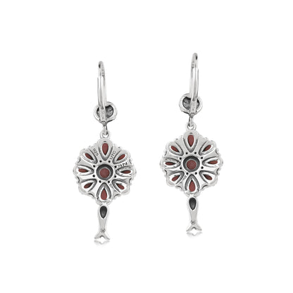  Sterling Silver Rhodonite Flower Cluster Squash Blossom Earrings