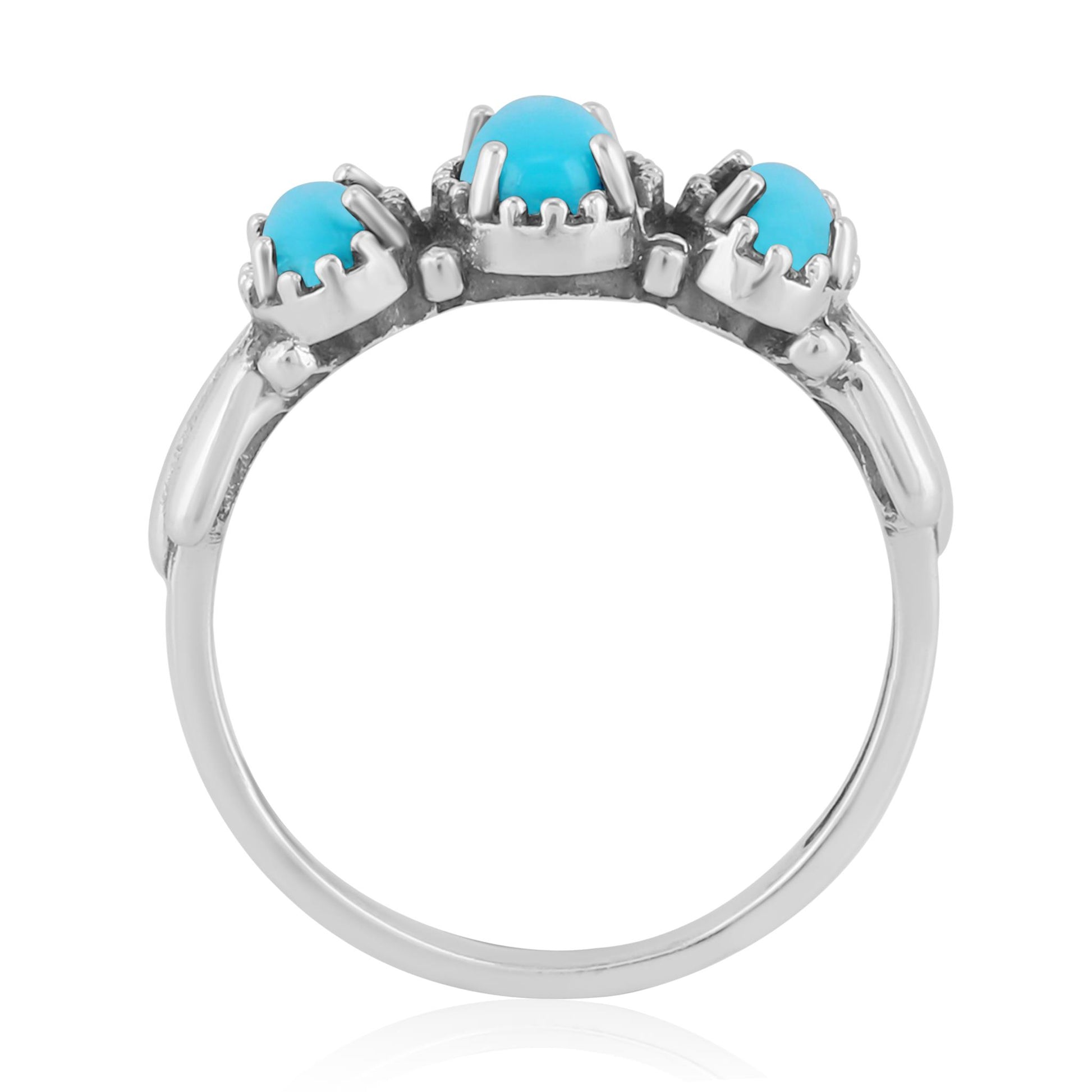 Sterling Silver Sleeping Beauty Turquoise 3-Stone Fan Ring