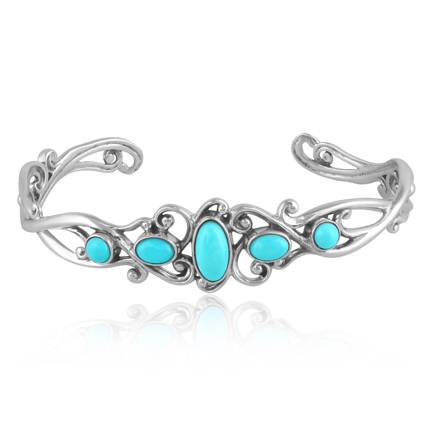 EXCLUSIVELY OURS! Sterling Silver Kingman Turquoise Open Filigree Cuff Bracelet, Sizes Small to Large