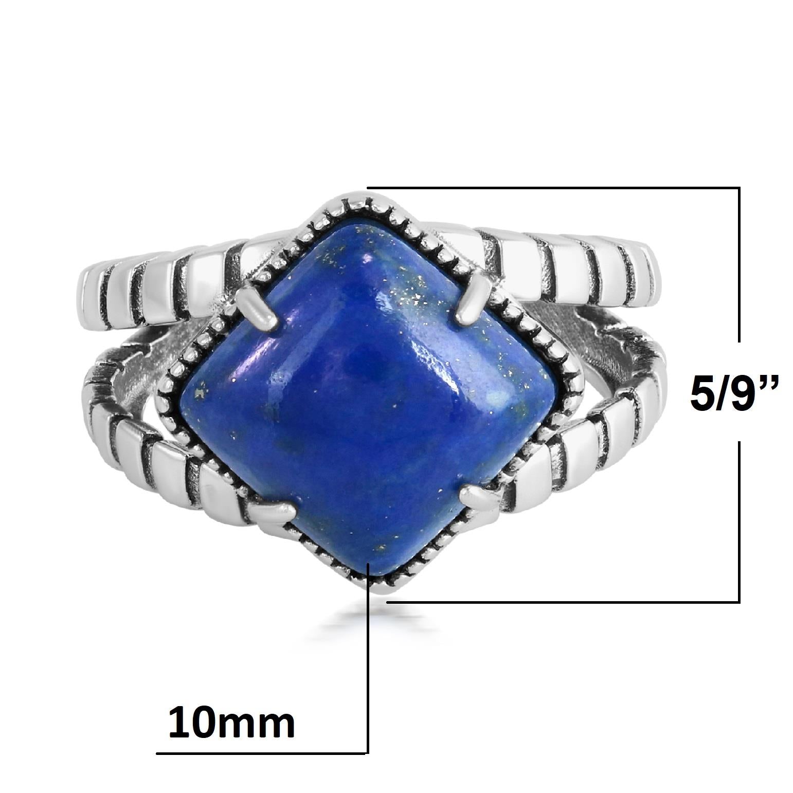 Sterling Silver Lapis Cushion-Cut Split Shank Ring