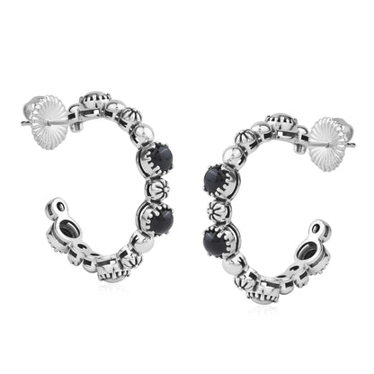 Sterling Silver Black Agate 1 Inch Concha Hoop Earrings 