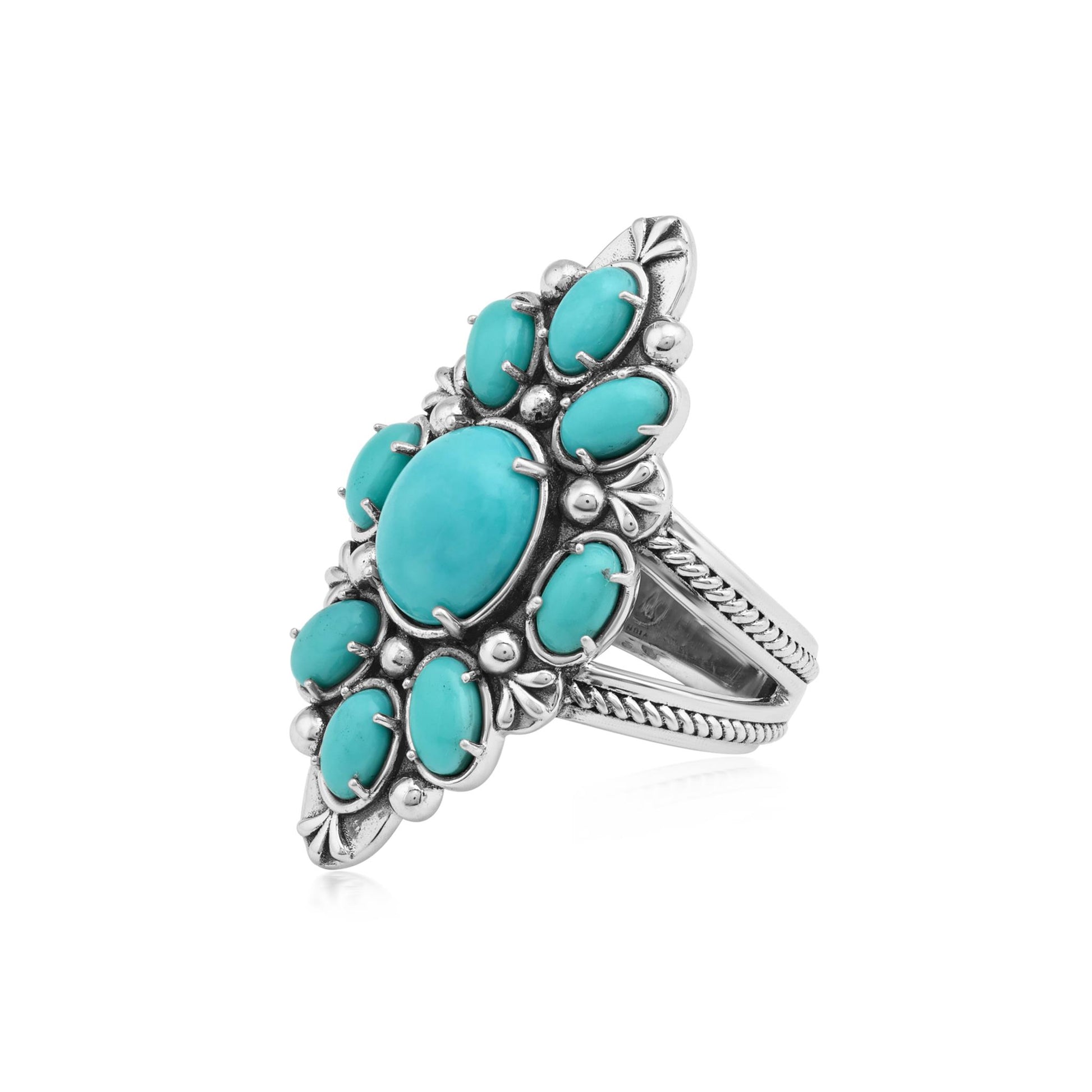 Sterling Silver Kingman Turquoise Santa Fe Cluster Ring
