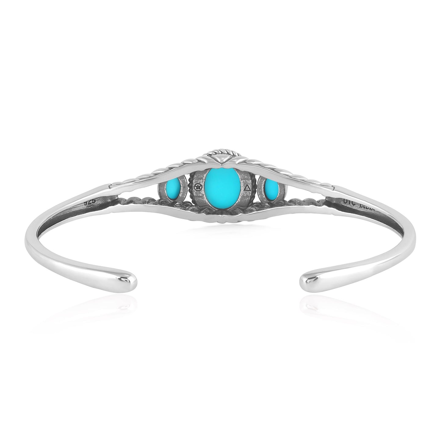 EXCLUSIVELY OURS! Sterling Silver Kingman Turquoise Oval Cut Rope Cuff Bracelet, Sizes Small to Large