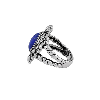 Sterling Silver Lapis Marquise Rope Ring, Sizes 5 to 10
