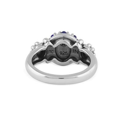Sterling Silver Lapis Concha Flower Ring