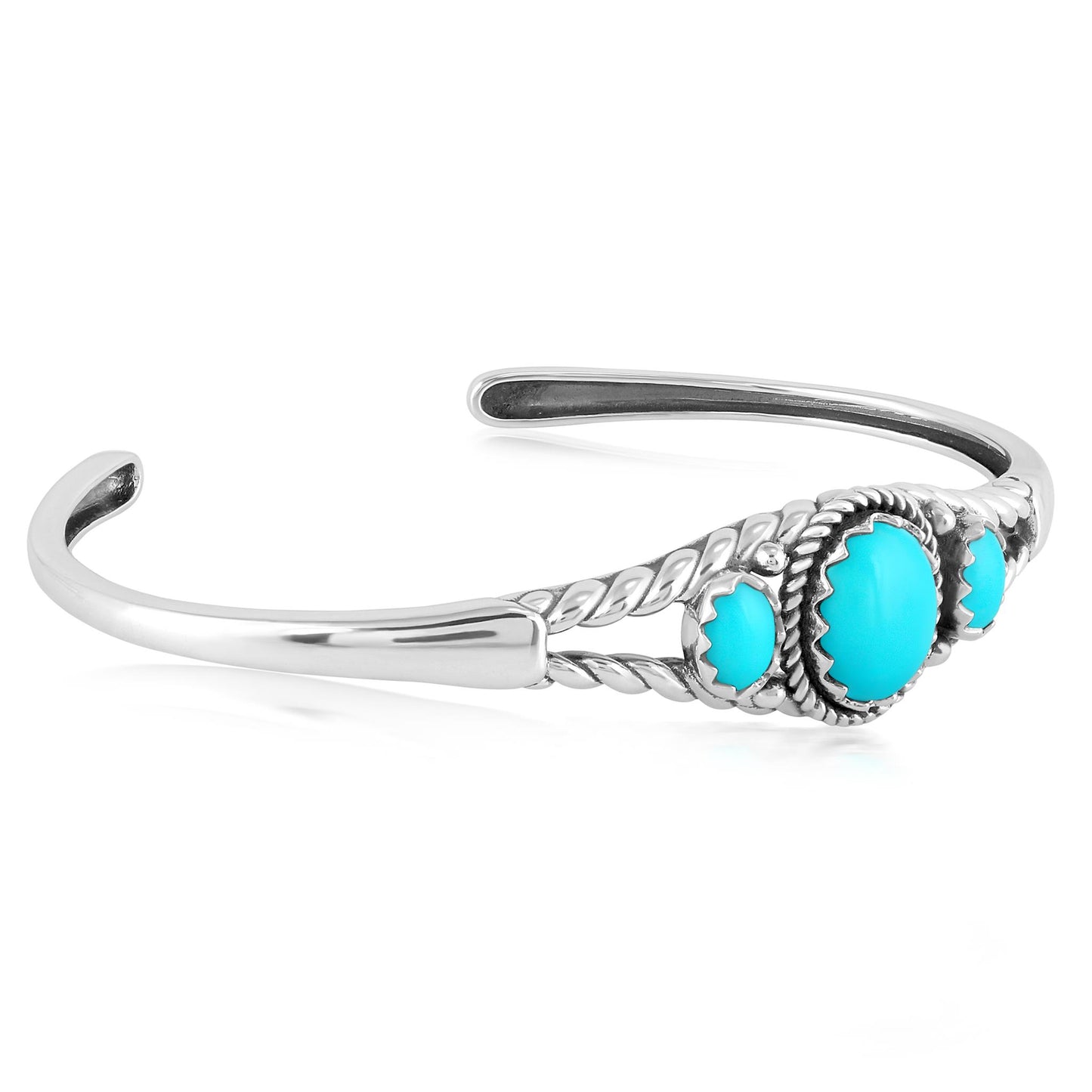 EXCLUSIVELY OURS! Sterling Silver Kingman Turquoise Oval Cut Rope Cuff Bracelet, Sizes Small to Large