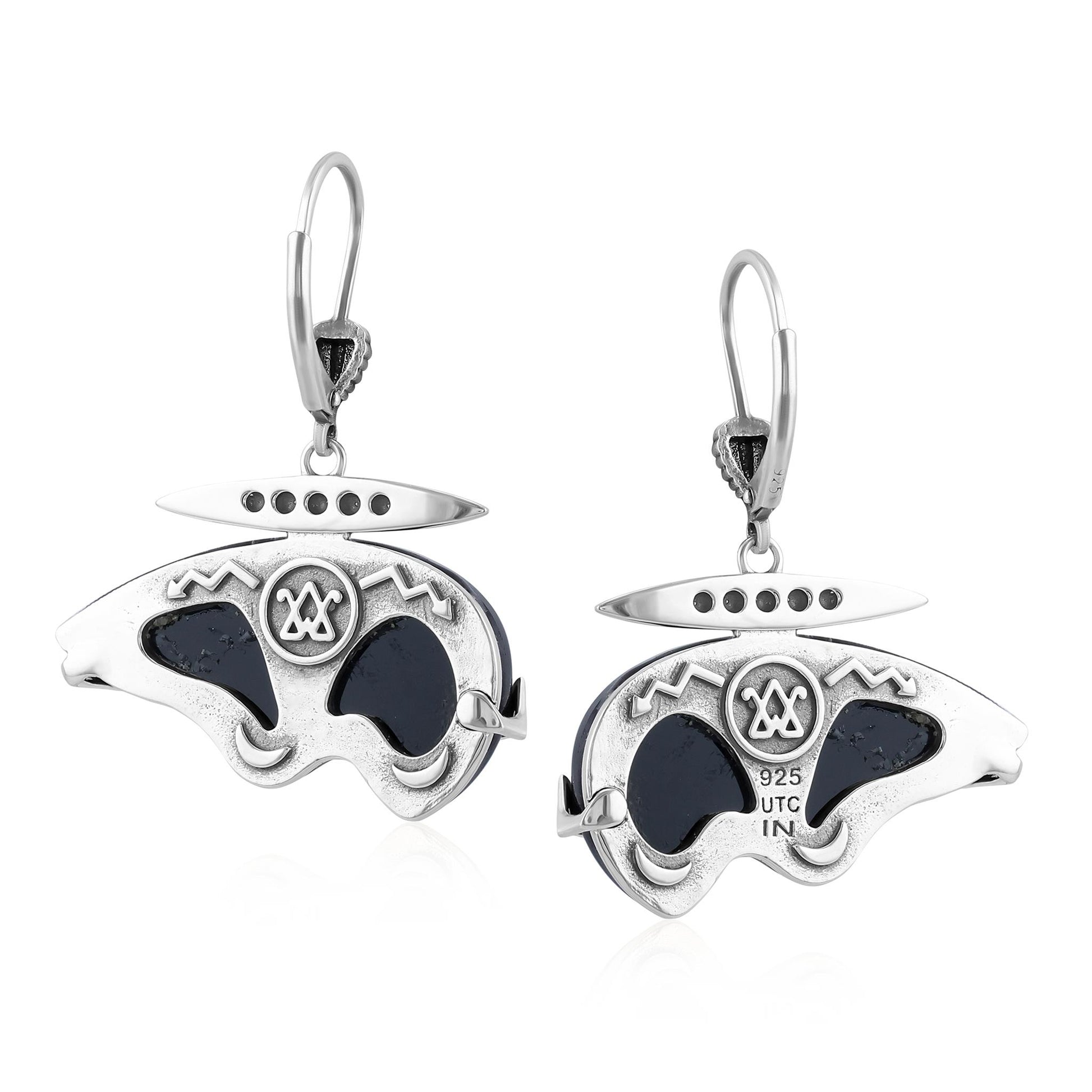 Sterling Silver Black Onyx Bear Lever Back Earrings