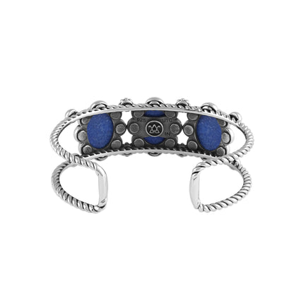 Sterling Silver Lapis Oval Scallop Concha Cuff Bracelet