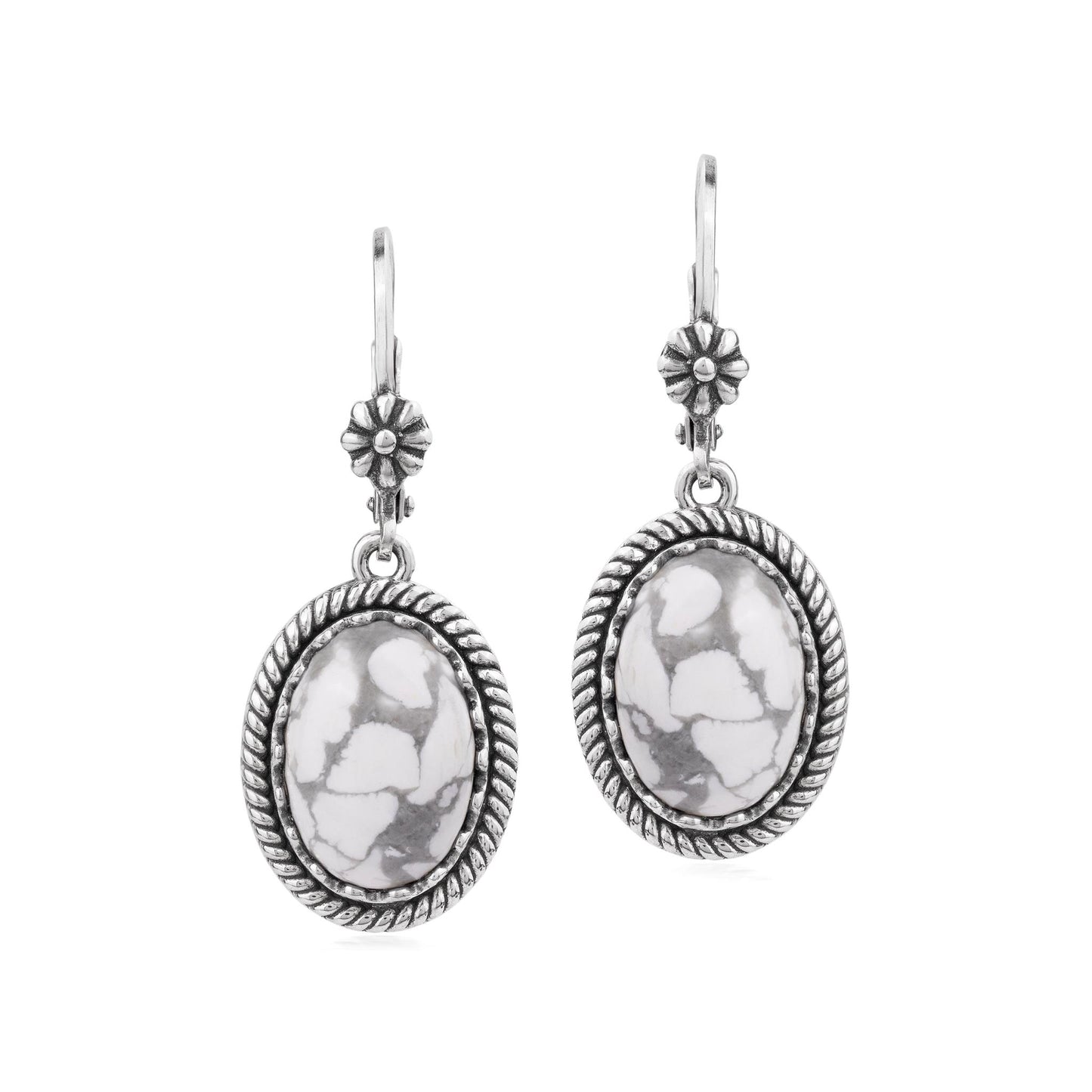 EXCLUSIVELY OURS! Sterling Silver White Howlite Oval Drop Lever Back Earrings