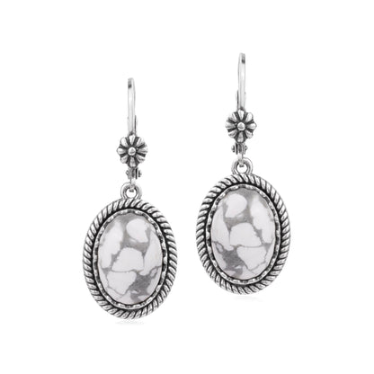 EXCLUSIVELY OURS! Sterling Silver White Howlite Oval Drop Lever Back Earrings