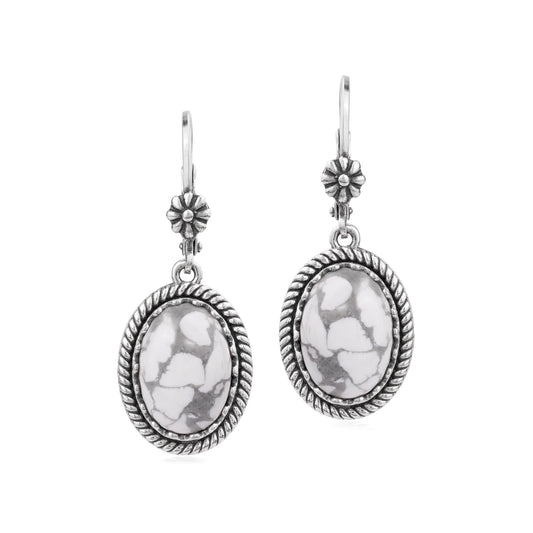 EXCLUSIVELY OURS! Sterling Silver White Howlite Oval Drop Lever Back Earrings