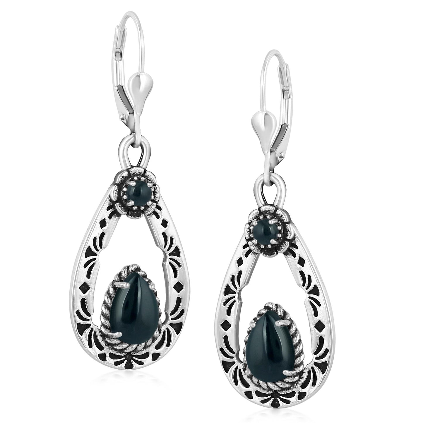 Sterling Silver Black Onyx Teardrop Dangle Earrings
