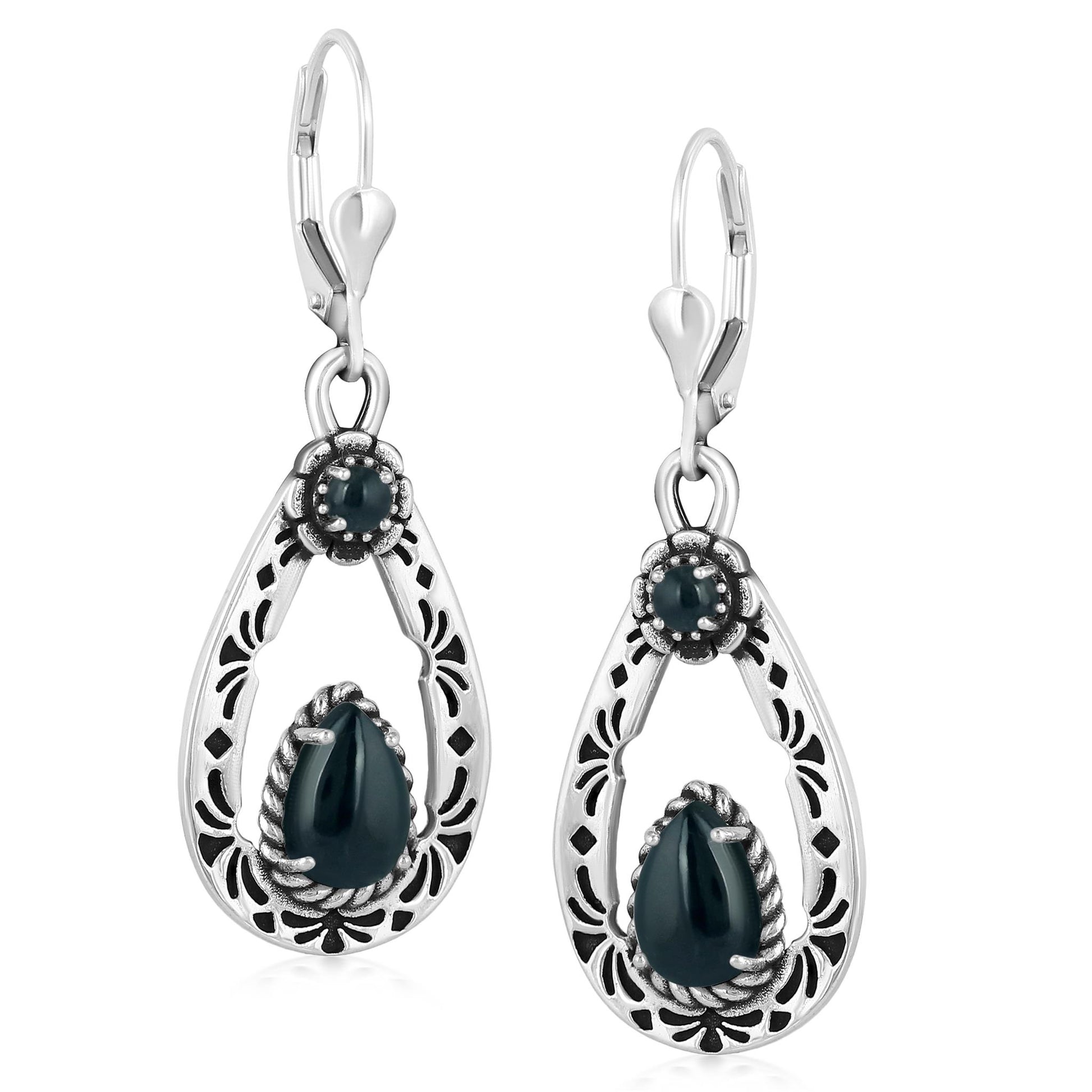 Sterling Silver Black Onyx Teardrop Dangle Earrings