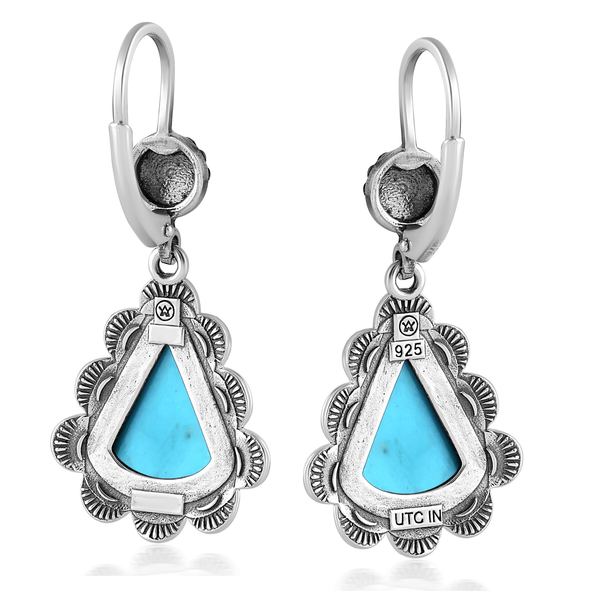 LIMITED EDITION! Sterling Silver Sleeping Beauty Turquoise Scalloped Triangle Cut Dangle Earrings