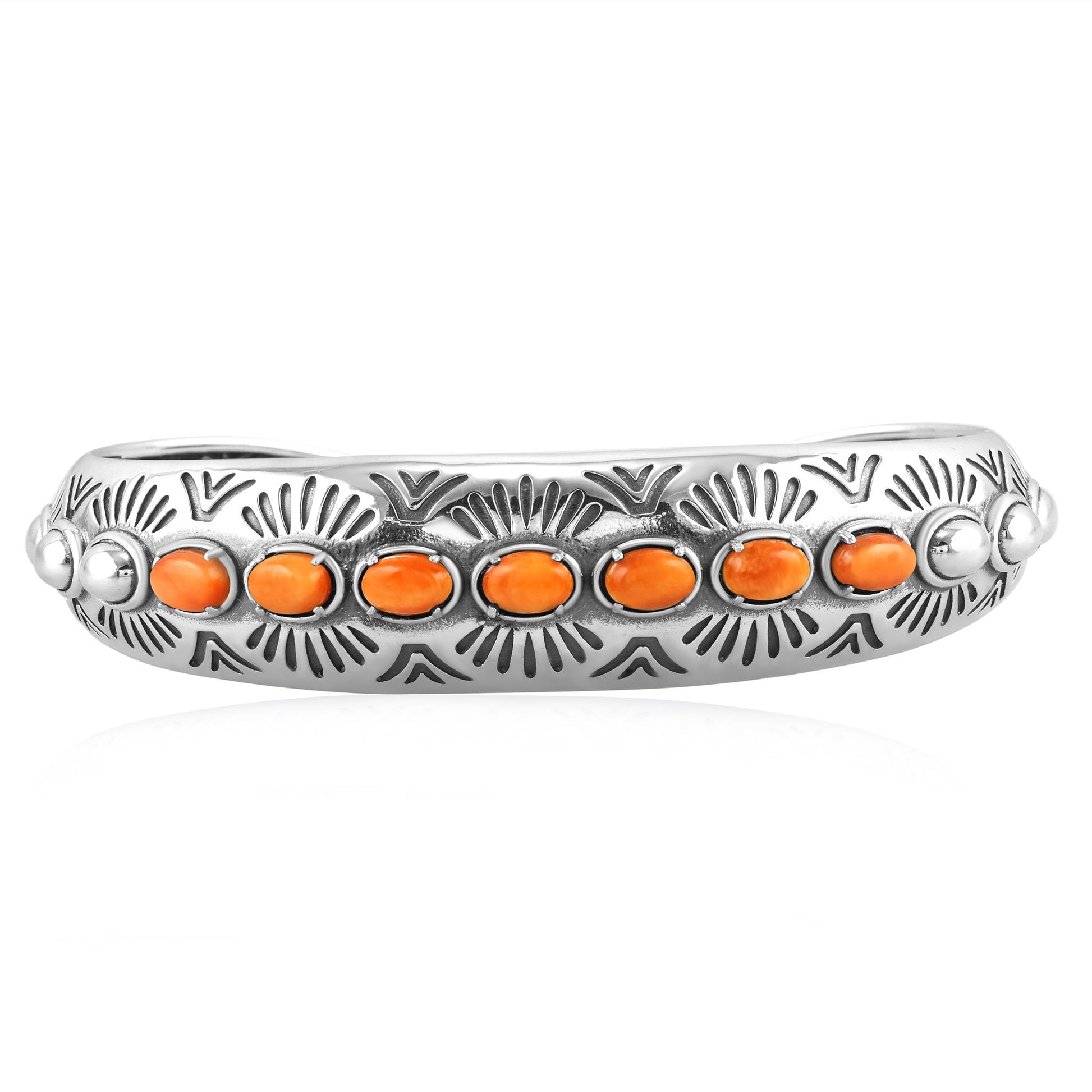 Sterling Silver Orange Spiny Oyster Textured Cuff Bracelet