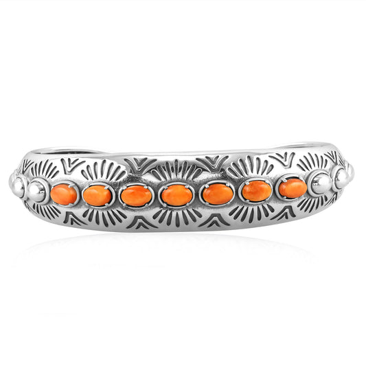 Sterling Silver Orange Spiny Oyster Textured Cuff Bracelet
