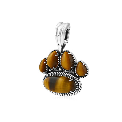 Sterling Silver Tiger's Eye Pawprint Pendant Enhancer