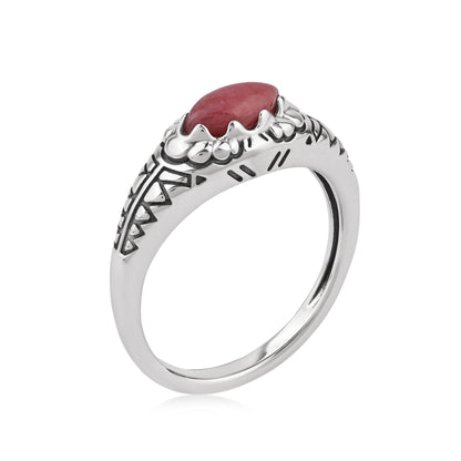  Sterling Silver Rhodonite Marquise-Cut Etched Ring