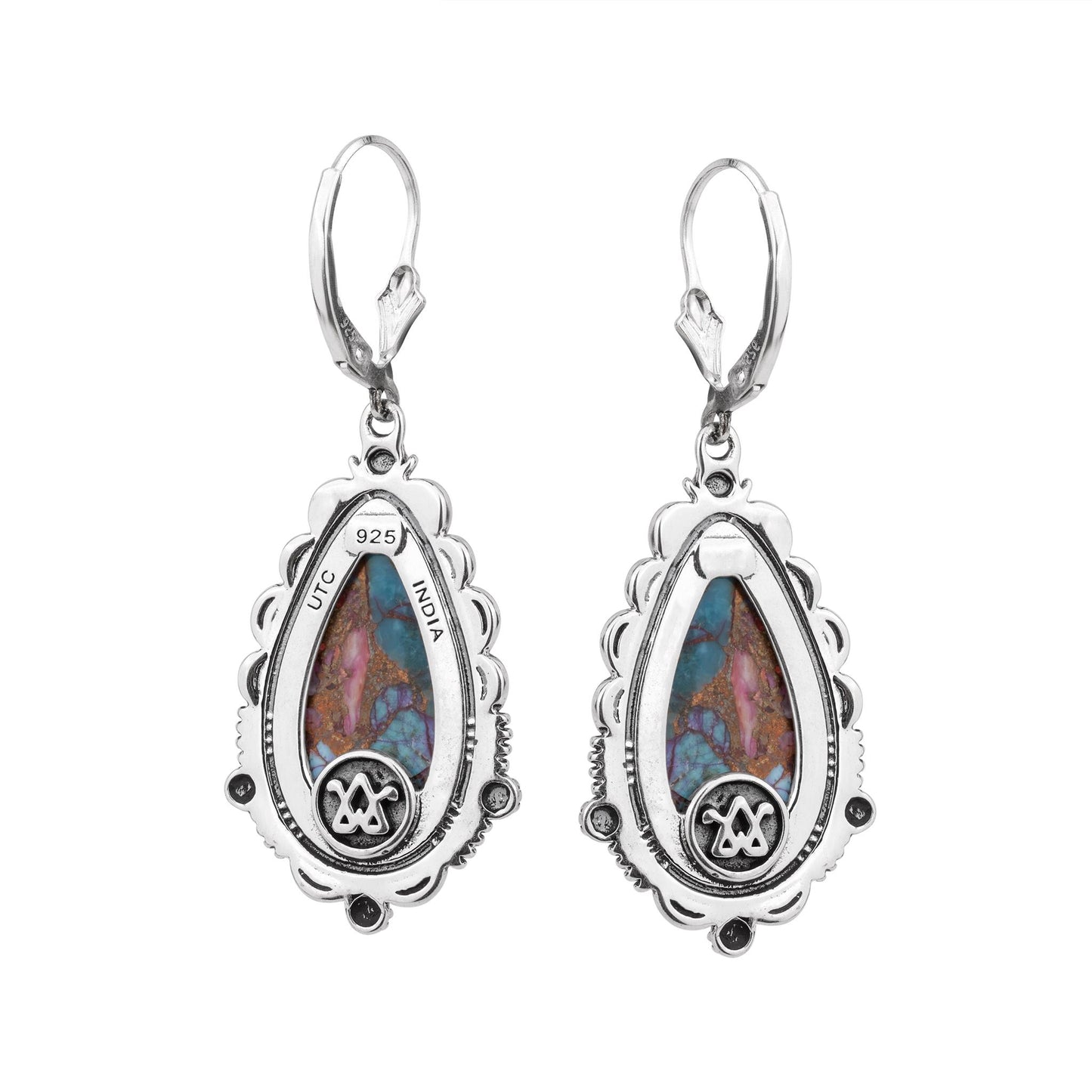 EXCLUSIVELY OURS! Sterling Silver Painted Desert Mosaic Pear-Shaped Dangle Earrings