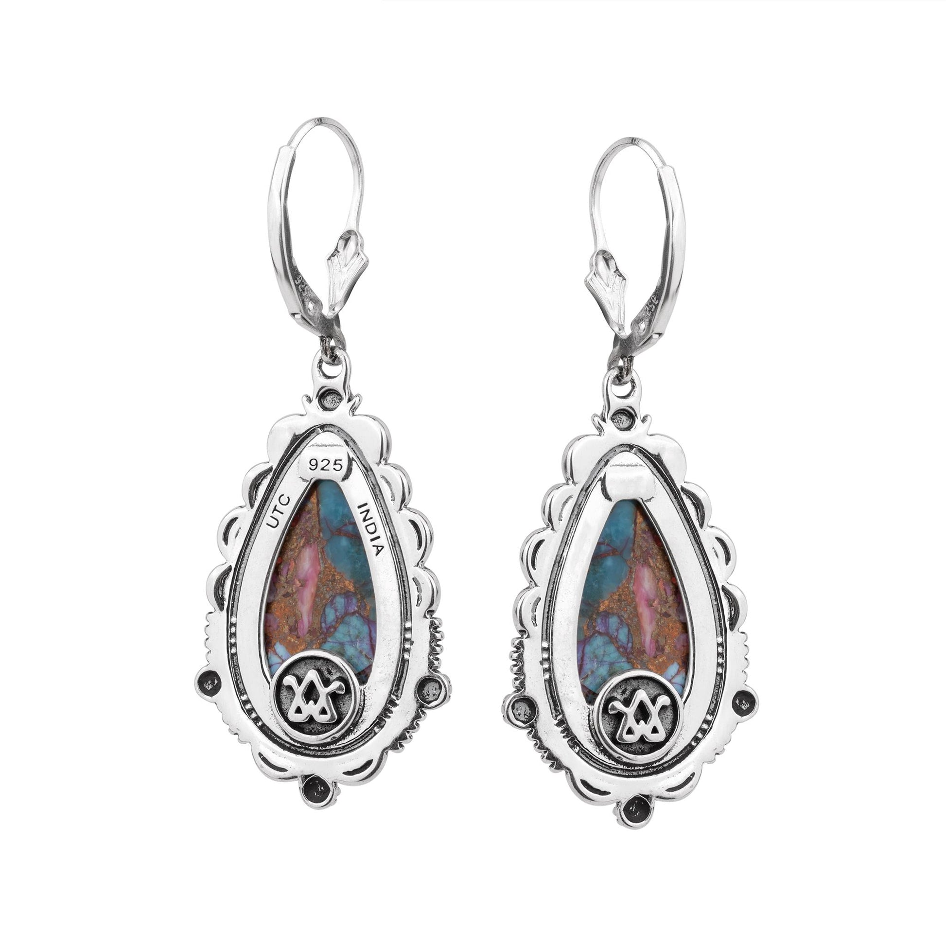 EXCLUSIVELY OURS! Sterling Silver Painted Desert Mosaic Pear-Shaped Dangle Earrings
