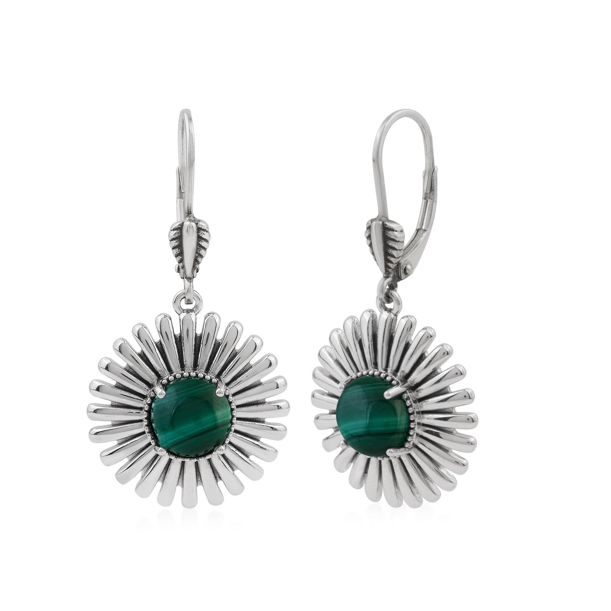  Sterling Silver Malachite Concha Ray Earrings