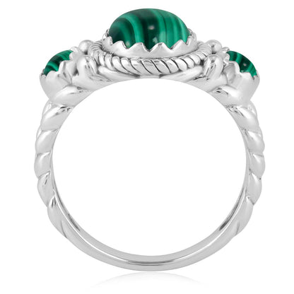 Sterling Silver Malachite 3-Stone Ring, Sizes 5 to 11
