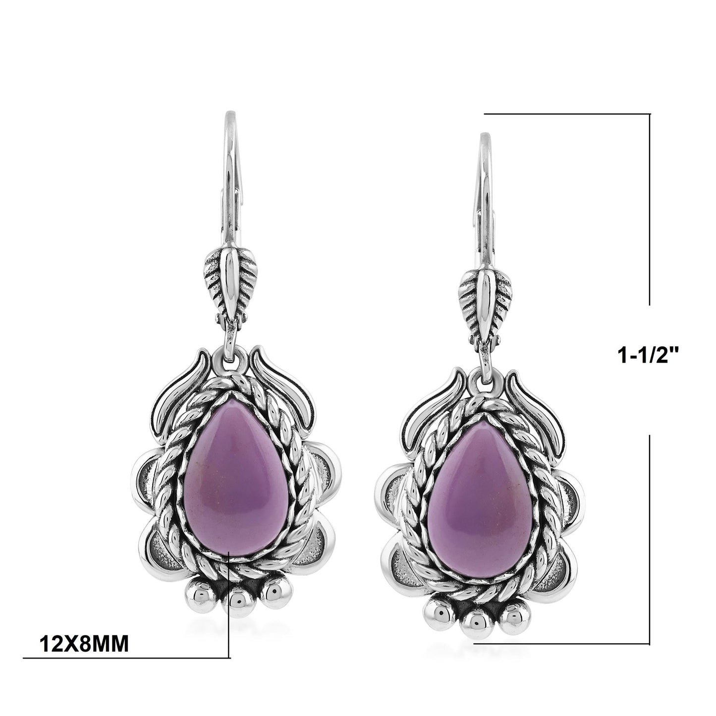Sterling Silver Phosphosiderite Pear-Cut Rope Design Lever Back Earrings