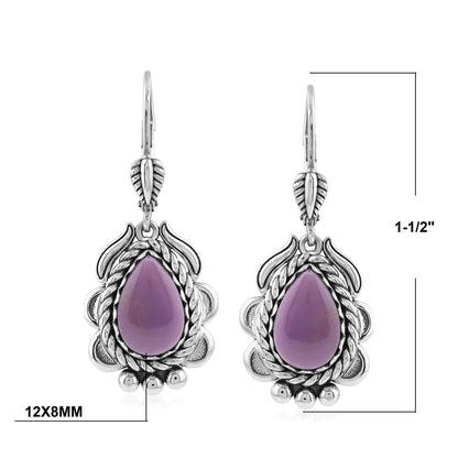 Sterling Silver Phosphosiderite Pear-Cut Rope Design Lever Back Earrings