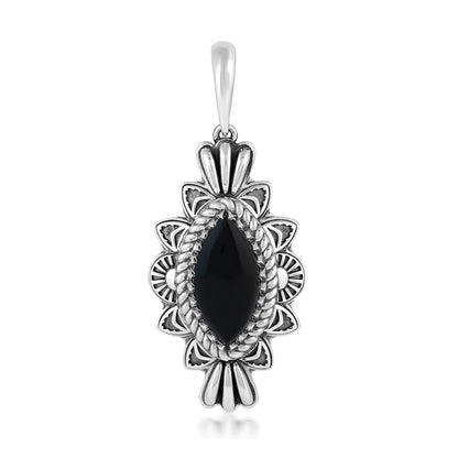 Sterling Silver Black Onyx Marquise Cut Gemstone Pendant Enhancer