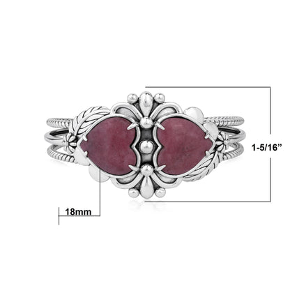 EXCLUSIVELY OURS! Sterling Silver Rhodonite Double Heart Cuff Bracelet, Sizes Small to Large